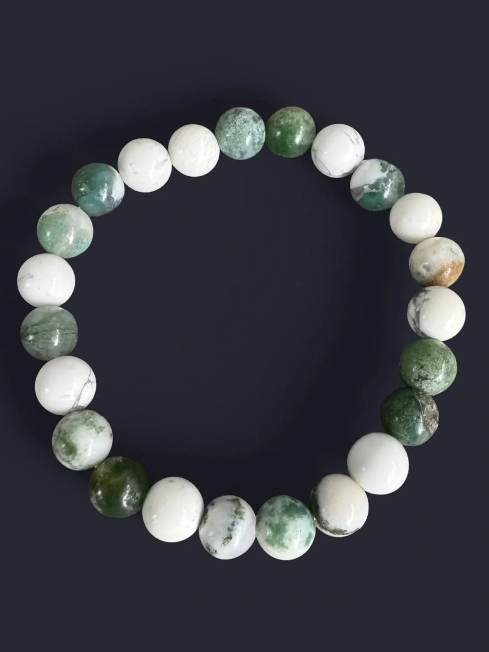 Tree Agate & Magnesite Gemstone Bead Bracelet 8mm